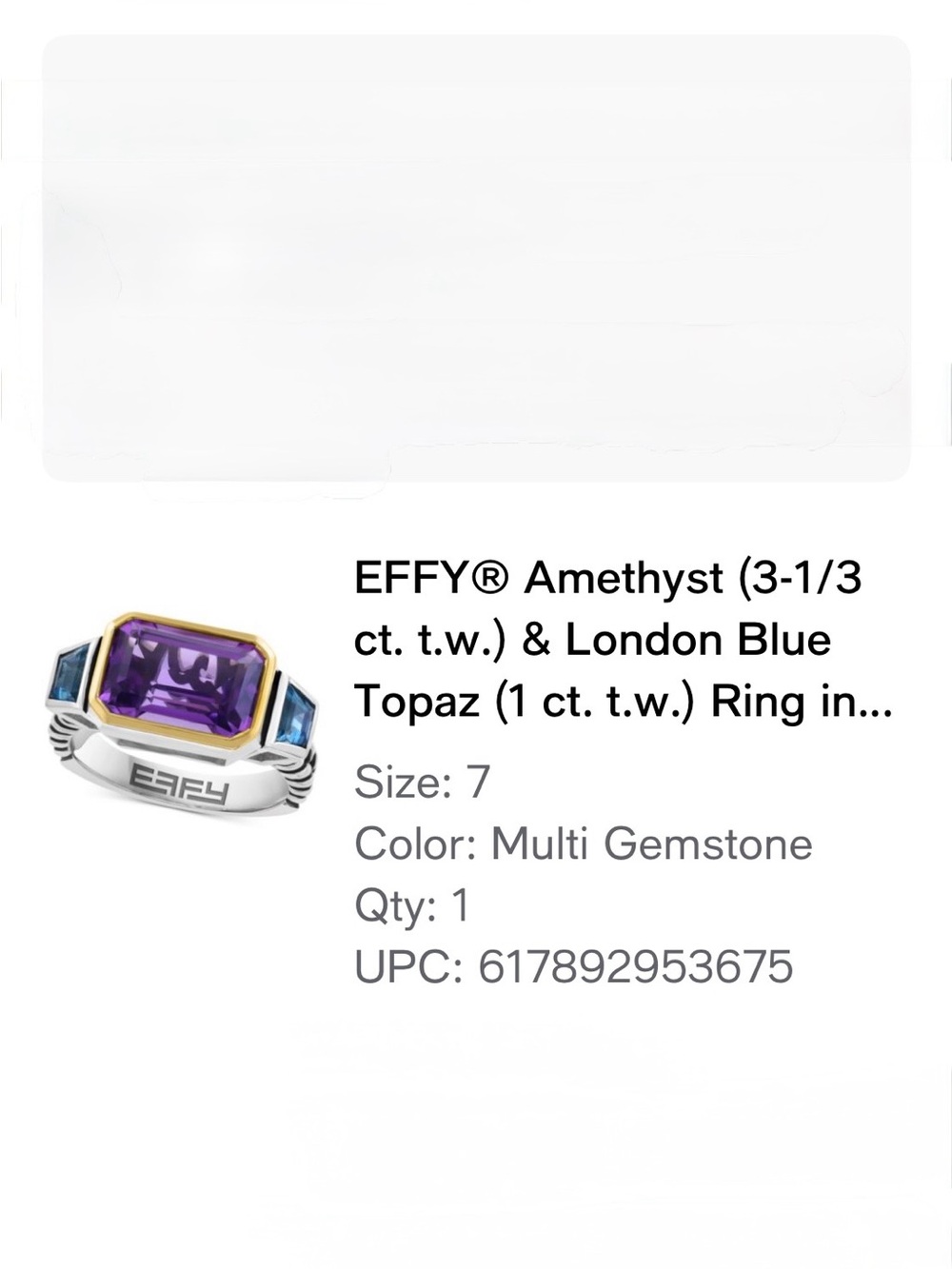 Effy sterling silver ring with Faceted Purple and  Blue Stones